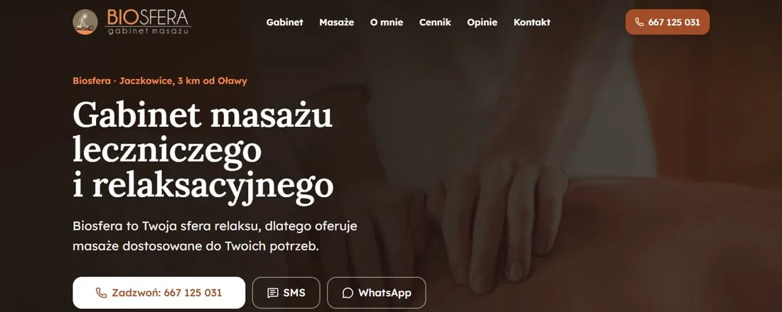 Strona internetowa gabinetu masażu Biosfera