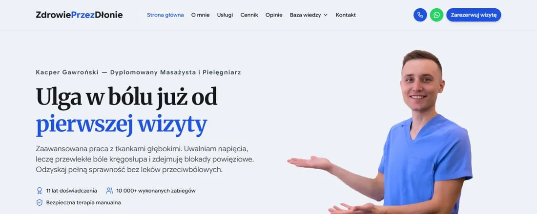 Strona internetowa gabinetu Zdrowie Przez Dłonie w Brzegu
